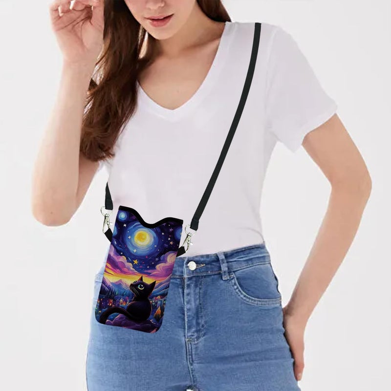 otilil Neoprene Cell Phone Sleeve Pouch Case Bag with Crossbody Strap Neck Lanyard for Women 7.1 X 3.9 in Sky Cat - Image 5